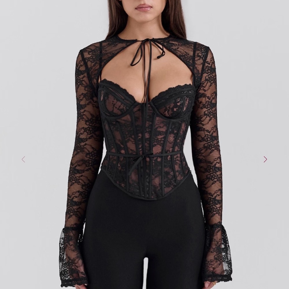 House of CB Lisette Top - Black Lace Corset Top With Bolero